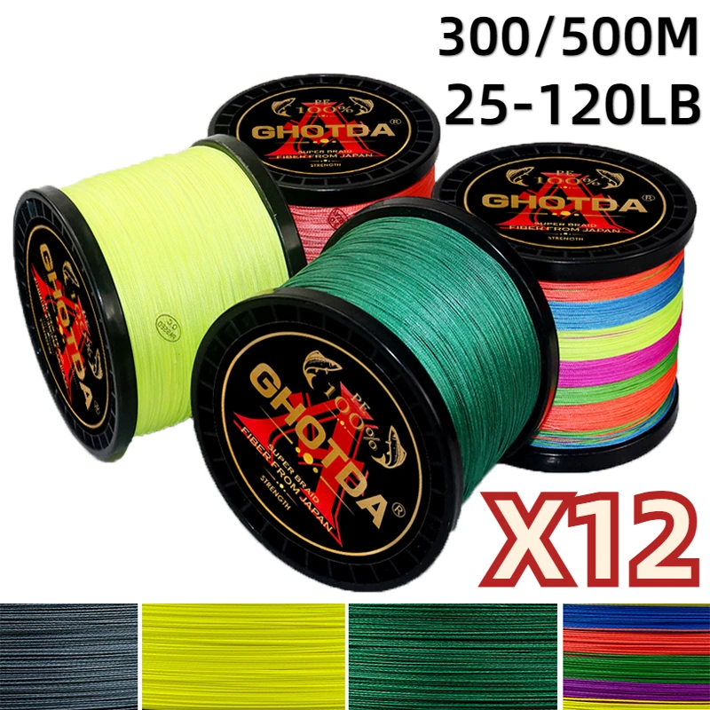 High Stength X12 Upgraded Braided Fishing Line Super Strong 12-Strands Multifilament PE Wire 300/500M 25/30/39/50/65/77/92/120LB