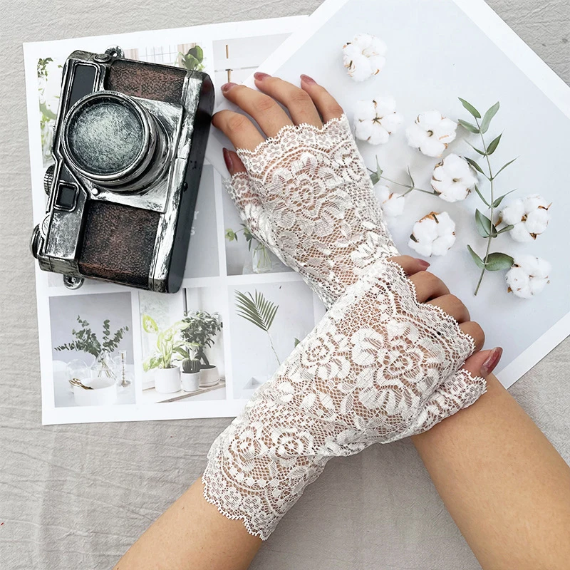 

Long Fingerless Sexy Lace Gloves for Women Half Finger Fishnet Gloves Ladies Sunscreen Mesh Mitten Fashion Sailor Dance Gloves