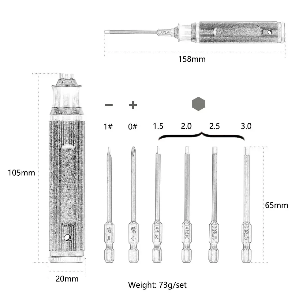 Metal 6Pcs 1.5mm 2.0mm 2.5mm 3.0mm Hexagon Screwdriver Driver 158MM Tools for RC Car Crawler Ships Airplane Model