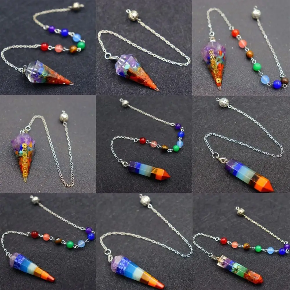 Fashion Jewelry Reiki Pendulum Pendant New Design Gift 7 Chakra Orgonite Amulet Chain Hexagon Pyramid