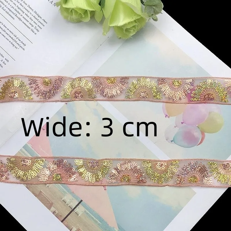 1 Yards Lace Fabric Sequins  Embroidered Ribbon Collar Trim Applique for Wedding Sewing DIY