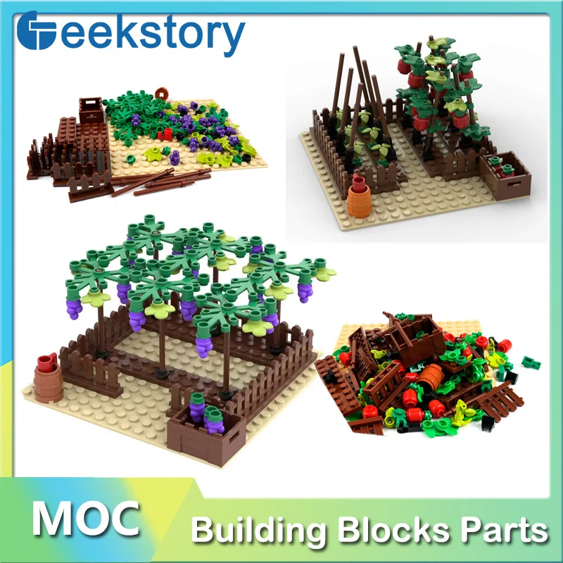 DIY Micro Landscape Builing Blocks MOC Farm Vegetable Garden Pumpkin Grape Crop Plant Flower Assembling Brick Toy For Kids Gifts