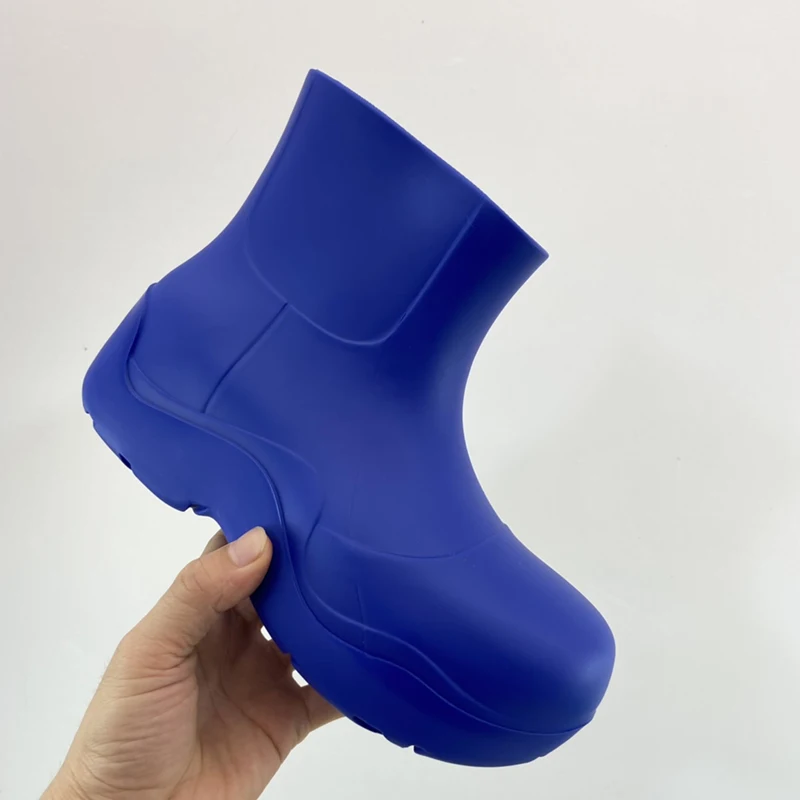 Spring Autumn New Rain Boots Thick Bottom Round Toe Solid Color Upper Ankle Boots Classic Slip on Little Fresh Cute Short Boots