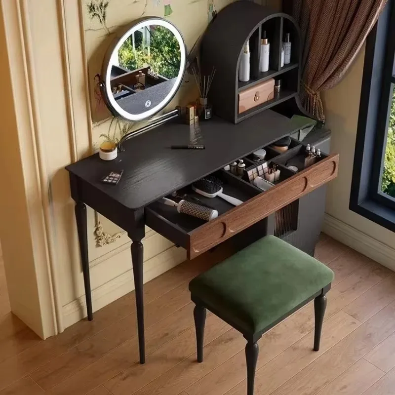 Italian Black Vanity Table Drawer Stool Large Beauty Full Set Makeup Cabinet Luxury Modern Tavolo Da Trucco Home Furniture
