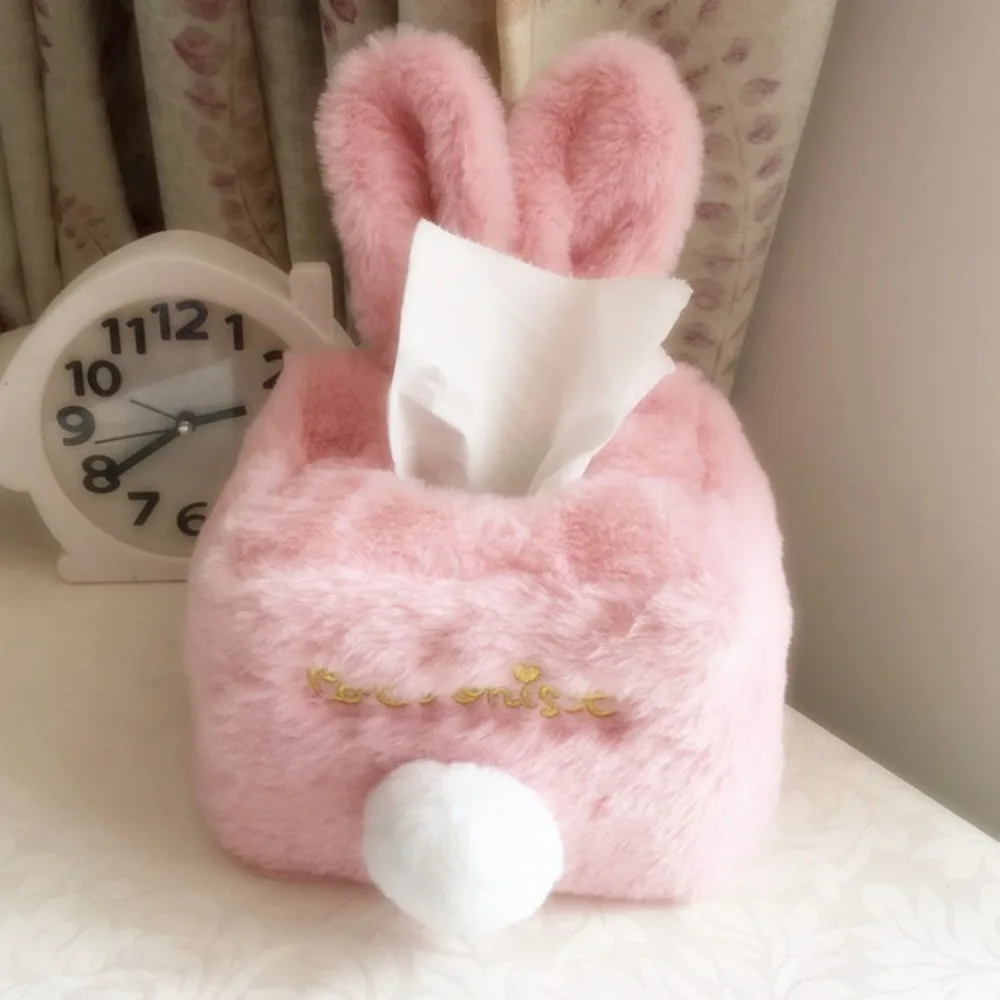 Home Decor Car Napkin Paper Container Plush Rabbit Tissue Cover Cartoon Napkin Holder Tissues Storage Box Napkin Case