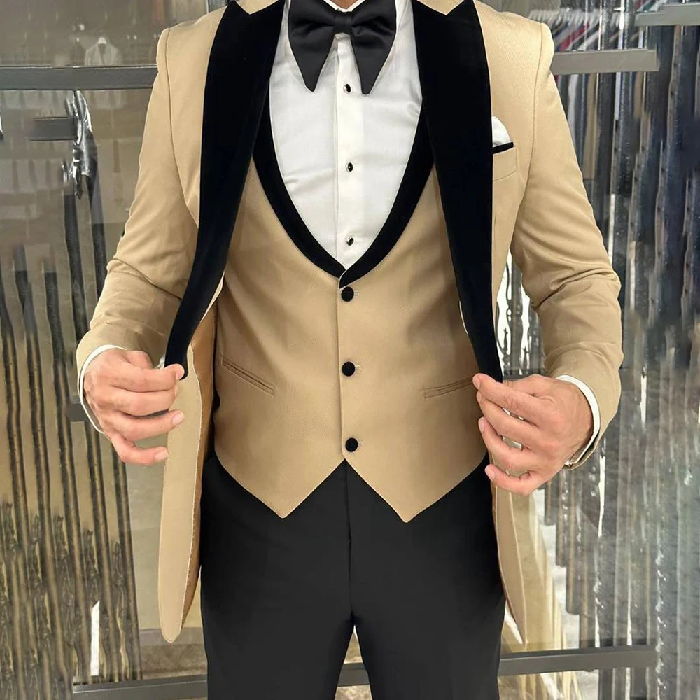 

Элегантный мужской костюм-тройка, модный приталенный костюм на одной пуговице, черный пиджак с лацканами, деловой пиджак, брюки, жилет, полные комплекты