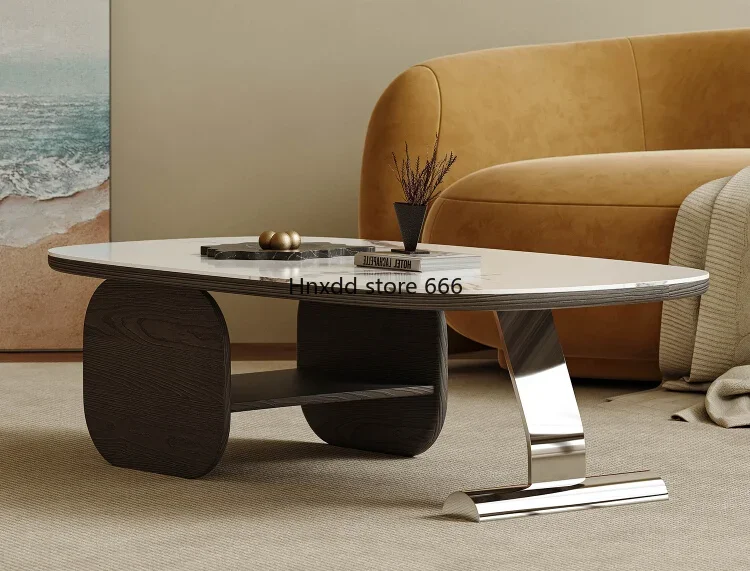 Italian minimalist coffee table living room square wood grain modern light luxury