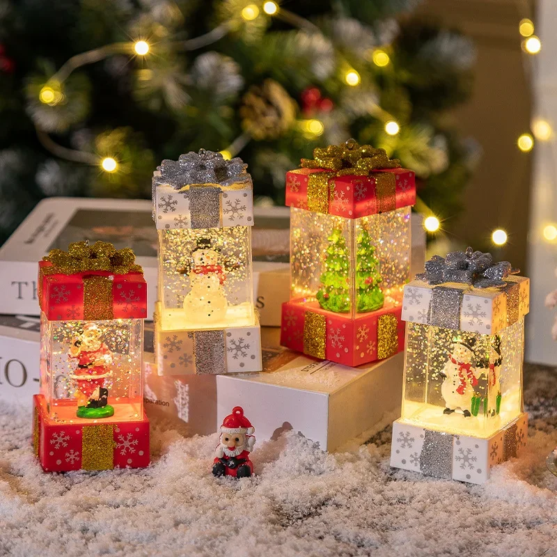 72Pcs/Lots Ornaments Crystal Ball Christmas Gift Box Lights Glowing Old Man Snowman Small Wind Lights Creative Christmas Gifts