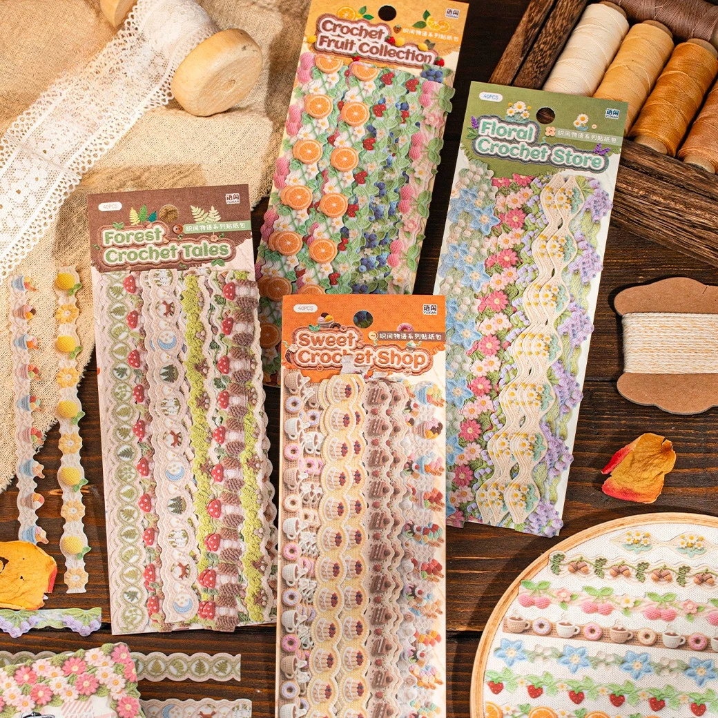 

Vintage Forest Flower Fruit Knitted Texture Landscape Sticker Creative DIY Journal Material Collage Scrapbooking Stationery