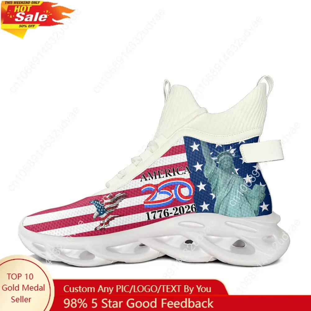 America 250th Anniversary 1776-2026 High Top Running Shoes Mens Womens Casual Sneaker Custom Elastic Durable Sole Shoe White