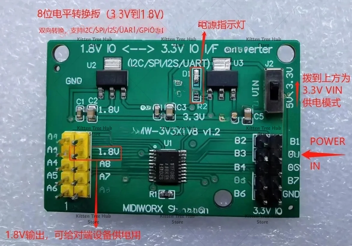 Bidirectional Level Shifter Board (8 Channels)/3.3V To 1.8V