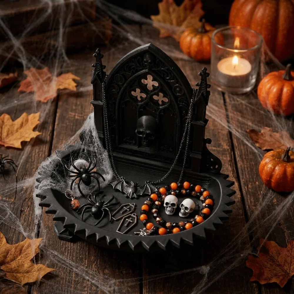 3D Carved Gothic Storage Organizer Tray Dark Retro Elegant Desktop Decoration Skull Design Multifunctional Jewelry Display Tray