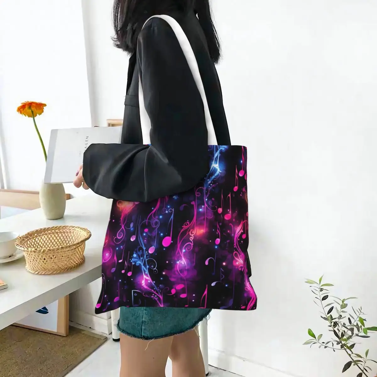 Bass Music Notes Shopping Bags Canvas The Tote Bag Reusable for Women Shoulder Tote Travel Handbag