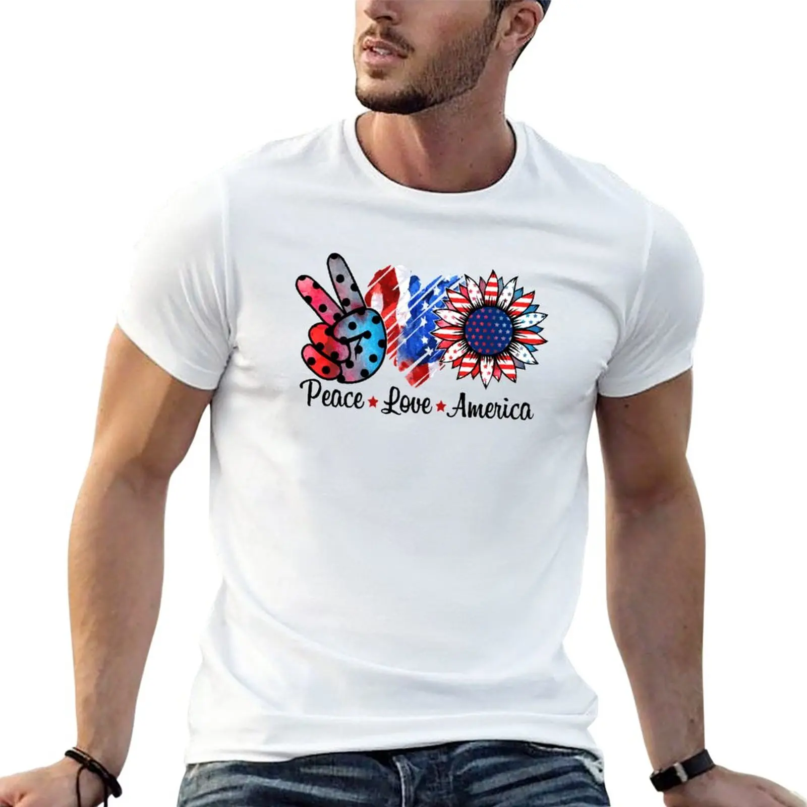 

New Copy of Peace Love America - 4th of July T-Shirt sweat shirts plus size tops mens funny t shirts