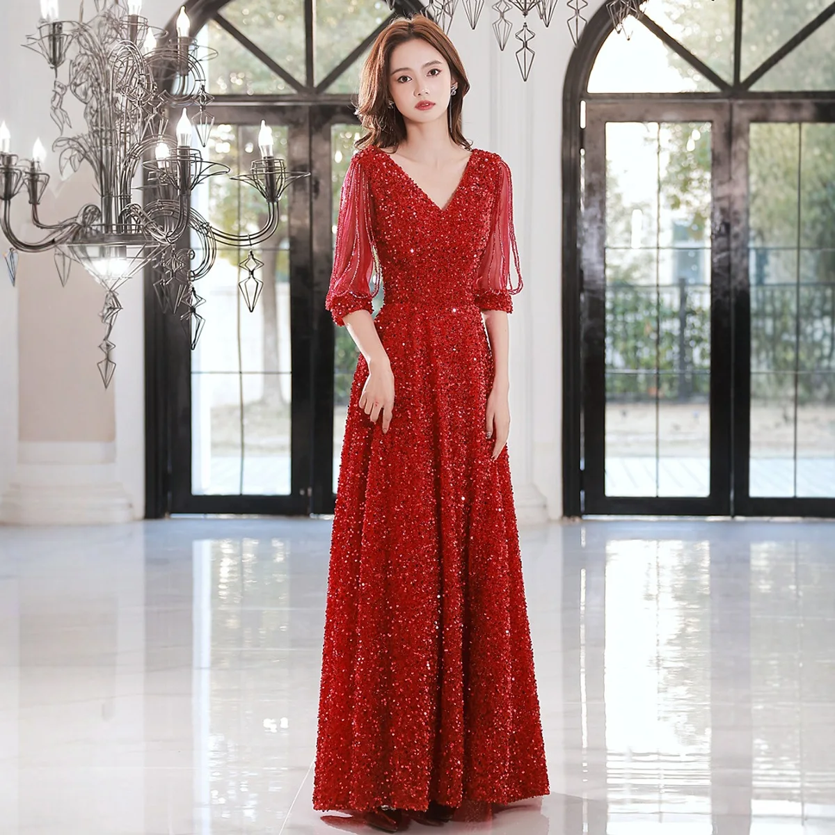 

Wine Red High-Grade Banquet Toast Dress Light Luxury Minority Engagement Formal Dress Evening Dress Girls 2025 New