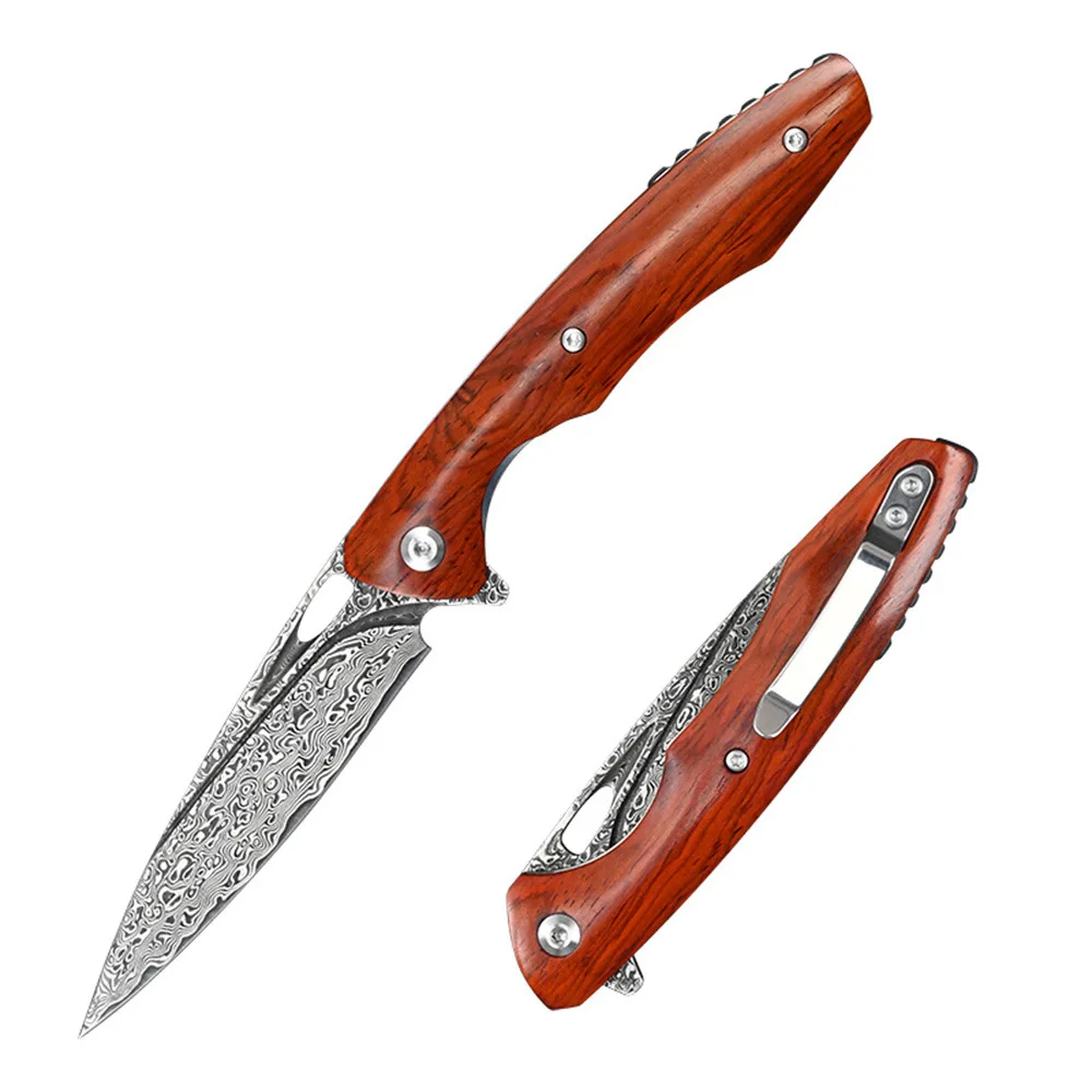 

KESIWO woodpecker Damascus Folding Knife Pocket VG10 Blade Wood Handle Survival Hunting Tactical EDC Tool Outdoor Camping Knife