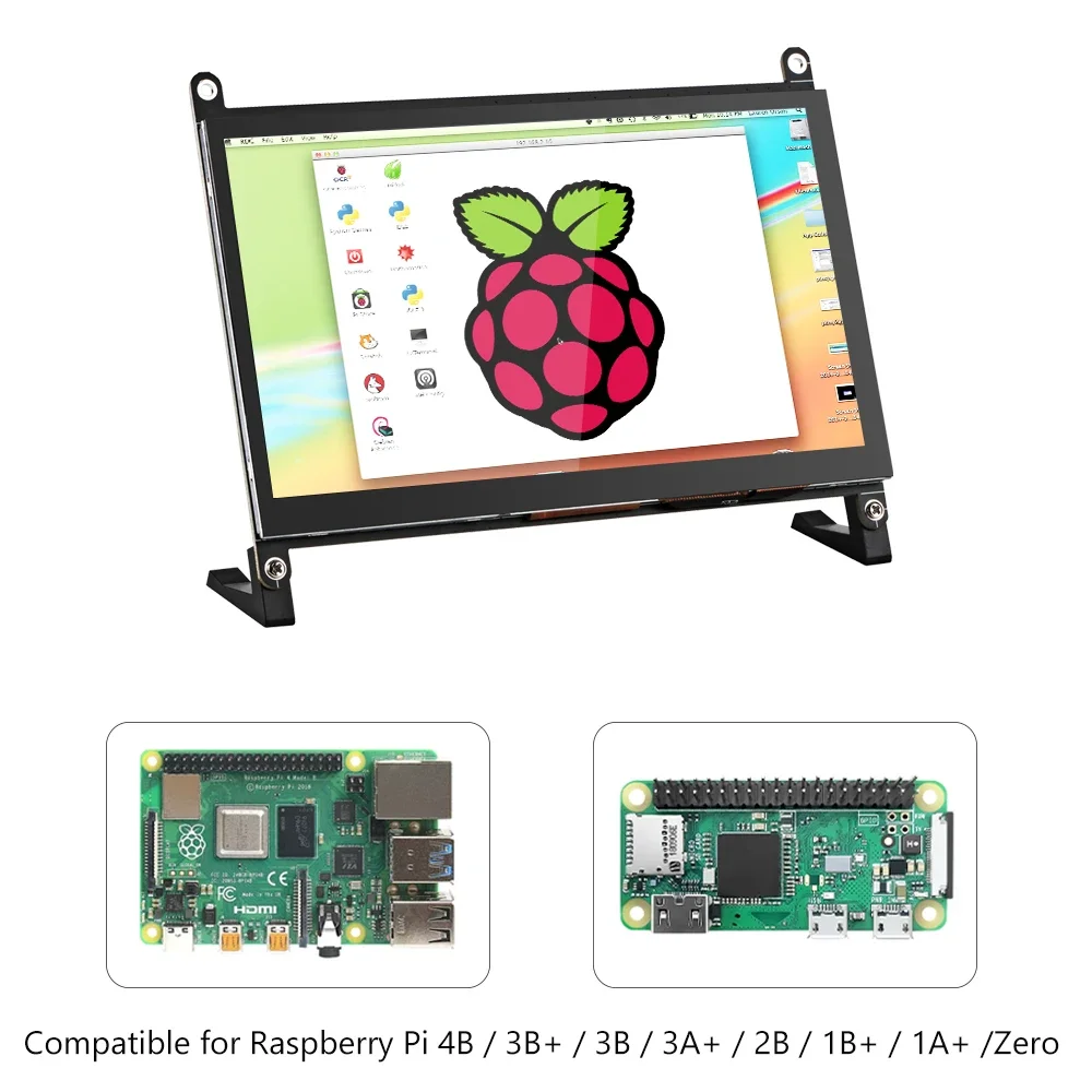 Wisecoco Monitor mini Portabel 7 inci, 1024x600 Raspberry Pi layar sentuh IPS untuk Raspberry Pi 5 4 3 3B 3B + Windows AIDA64