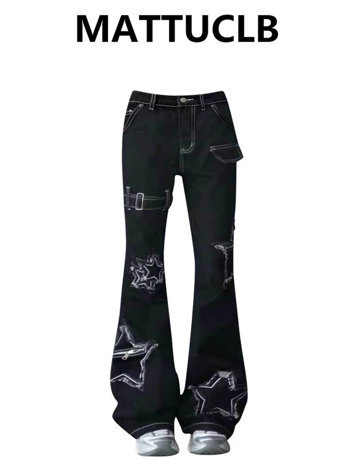 2025 Autumn Winter Women Dark Academia Low Rise Flare Denim Cargo