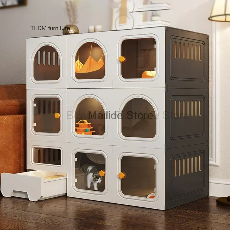 

Large Space Cat Cages Multi-layer Luxury Cat Villa Home Pet Cat House Indoor Cat Litter Box with Toilet Integrated Cat Cabinet