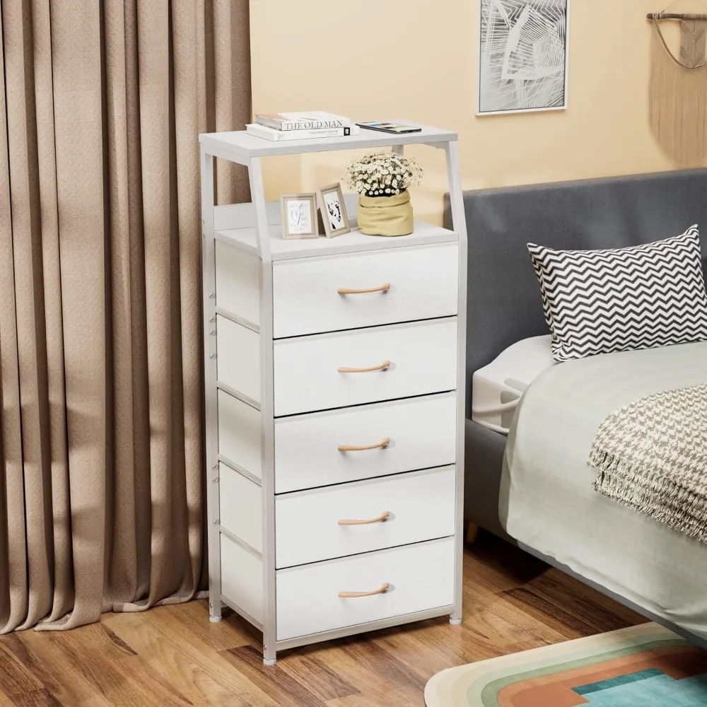 

Dresser with 5 Drawers, Vertical Storage Tower Fabric Dresser for Bedroom Closet Organizer, Nightstand Bedside Table Furniture