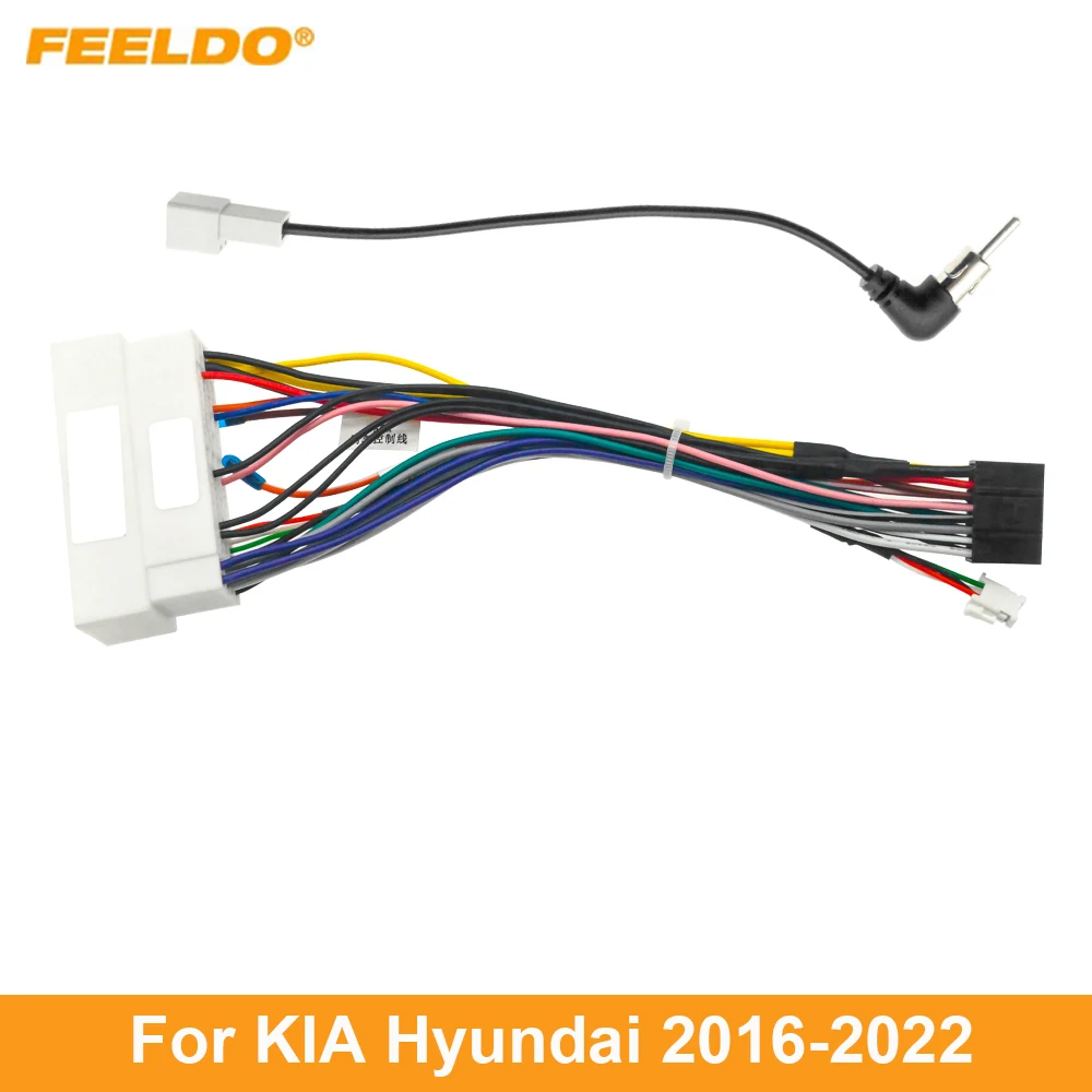 FEELDO Car Audio 16pin Wiring Harness Wire cable For KIA Hyundai (16-22) All Car Models Stereo Installation Wire Adapter