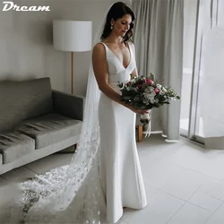 DREAM Customized V Neck Elegant Sleeveless Crepe Wedding Dresses Backless Buttons Bride Dresses Simple Mermaid Wedding Gown 2025