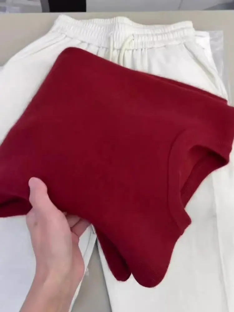 Sli Cisas Aosphere Suéter Camere Vermelho de Ano Novo Longo Sve Feminino de Malha Versátil Ele Commute Coreano S...