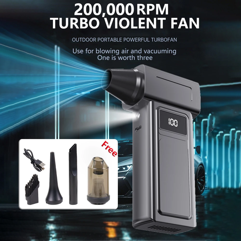 

New 200,000RPM Violent Air Blower 52m/s Turbo Jet Fan Blow and Suction All-in-one Brushless Motor Electric Air Duster Hair Dryer