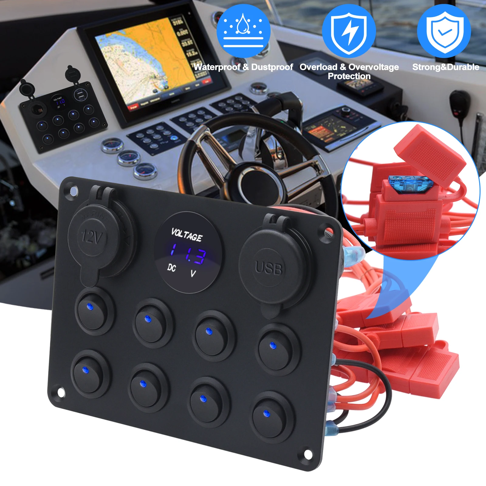 

8 кнопочный кулисный переключатель панель с Usb-управлением для автомобилей, грузовиков, лодок, домов на колесах, квадроциклов, мотовездеходов, автофургонов, автоматический выключатель