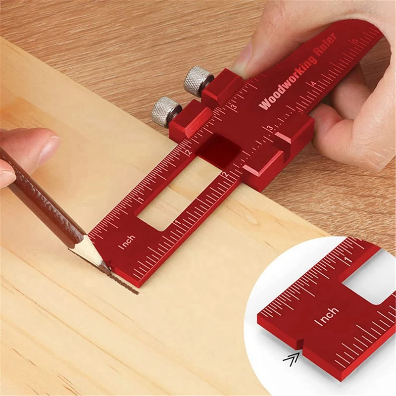 12 8 6 Inch Measuring Tool Metal Slide Marker Measuring Tool Woodworking Measuring Tool Woodworking Adjustable Slide Ruler Red