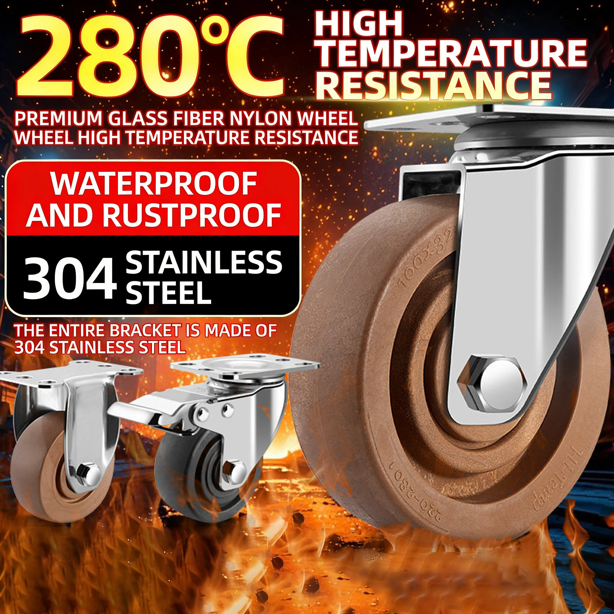 

1PCS 304 Stainless Steel Swivel Casters, Heat-Resistant Casters, 3/4/5 Inchs, Oven, Hand Truck, Load-Bearing Wheels, Cart Wheels