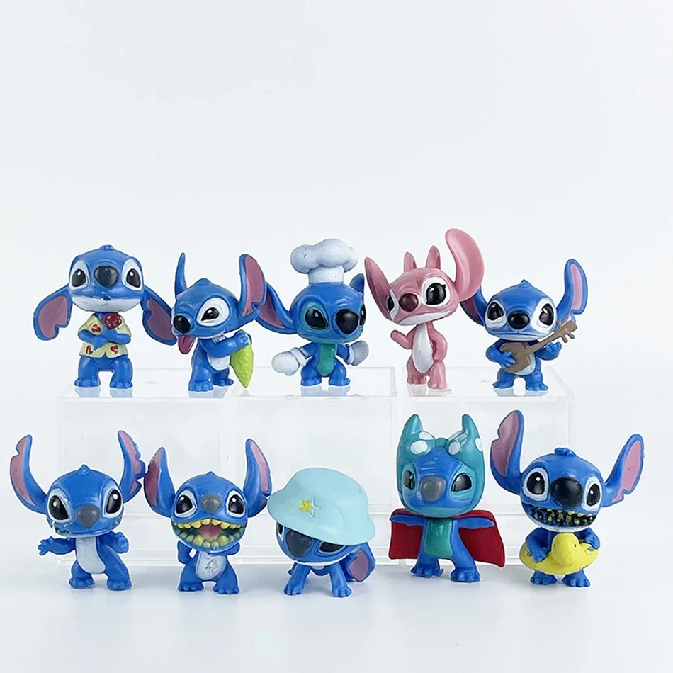 @ 10 Uds. De dibujos animados de Anime Lilo & Stitch Angel, modelo de figura de acción, colección de adornos de escritorio, decoración de pastel de cumpleaños, juguetes para niños