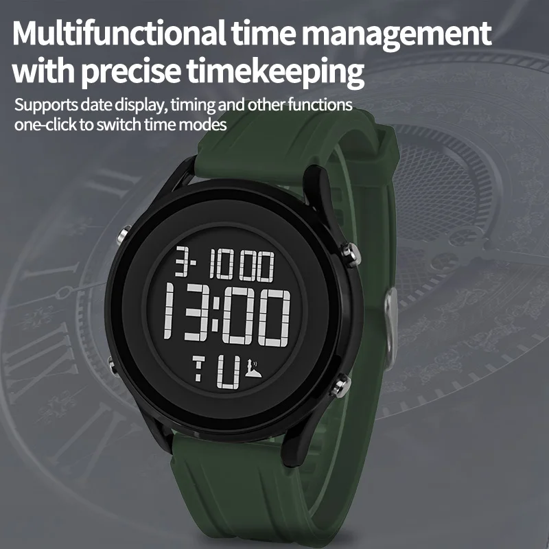 Outdoor Sport Digital Watch For Men Waterproof Large Screen Countdown Alarm Wrist Watch Silicone Band Student Electronic Clock