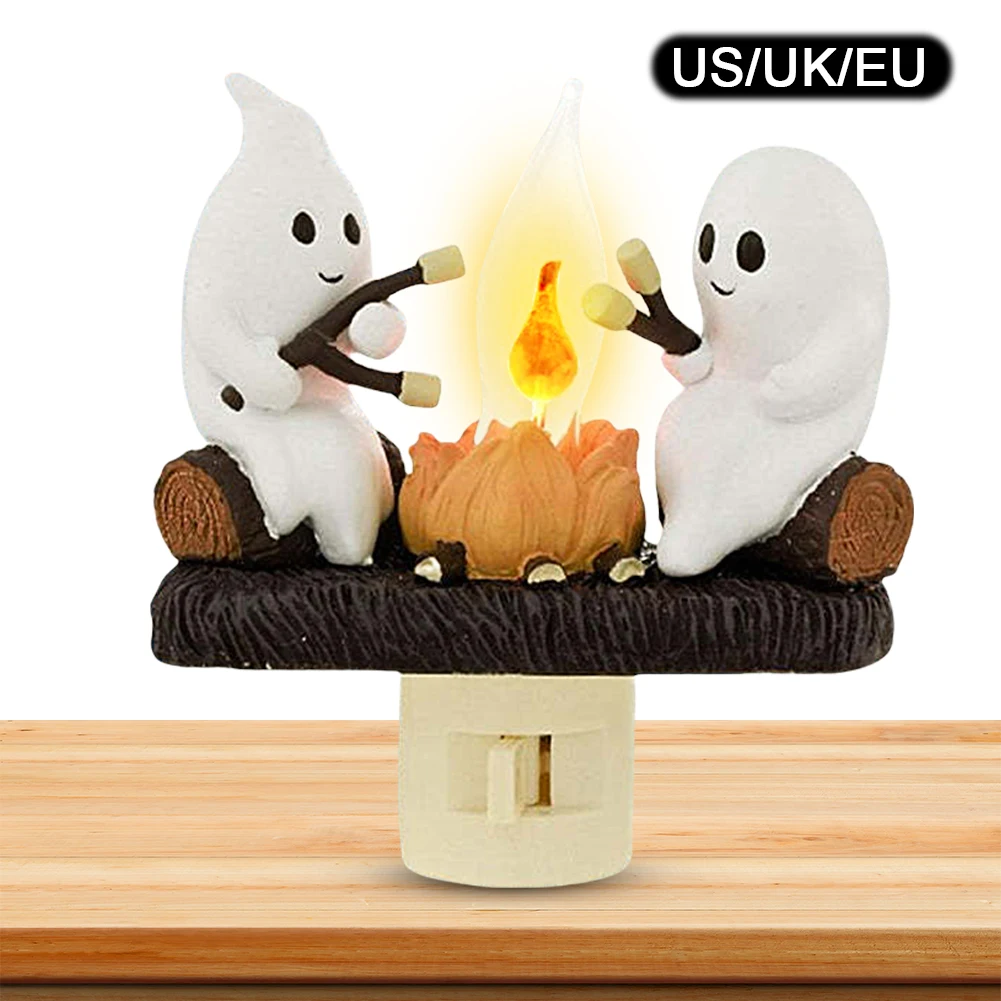 

Ghost Campfire Flickering 3D LED Night Light Resin 2 Ghosts Roasting Marshmallows at Campfire Halloween Indoor Decor