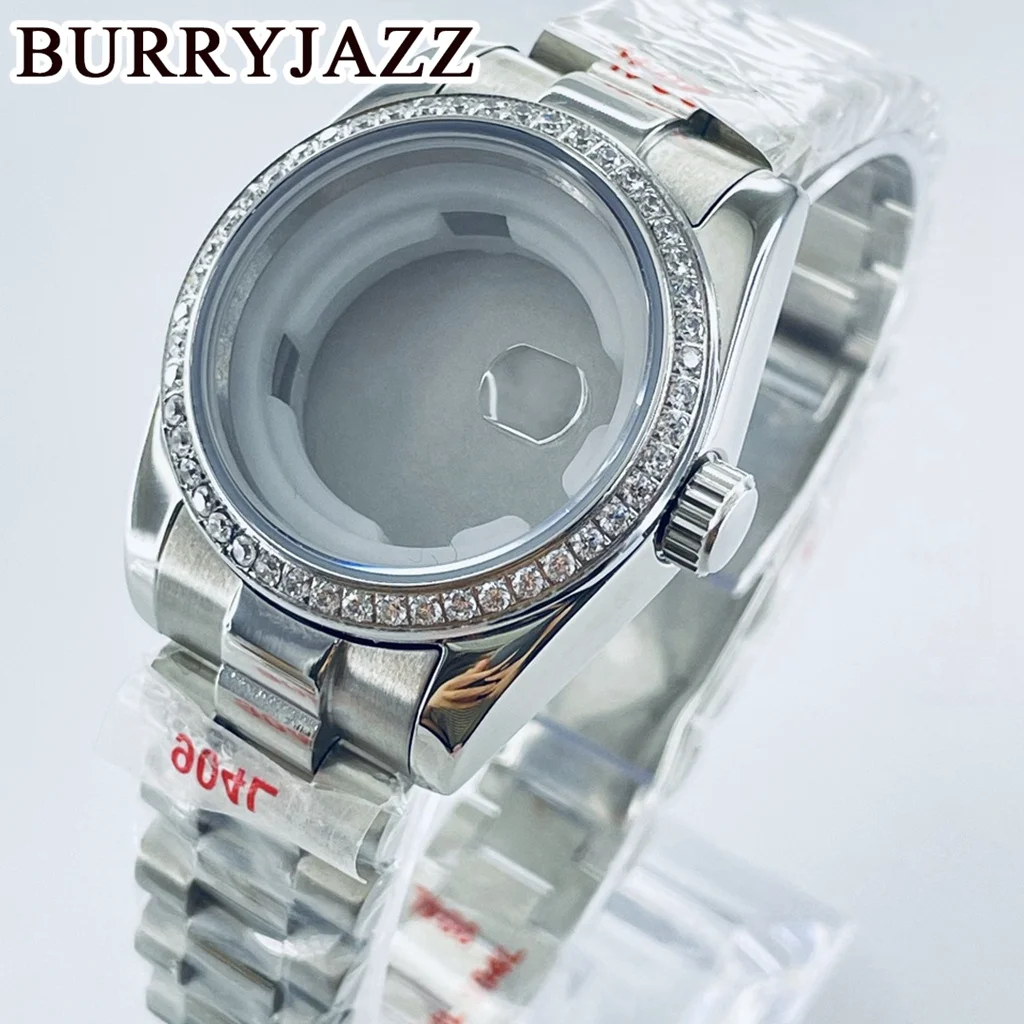 BURRYJAZZ 31mm NH05 NH06 Silver Solid Stainless Steel Sapphire Glass Diamond Watch Case