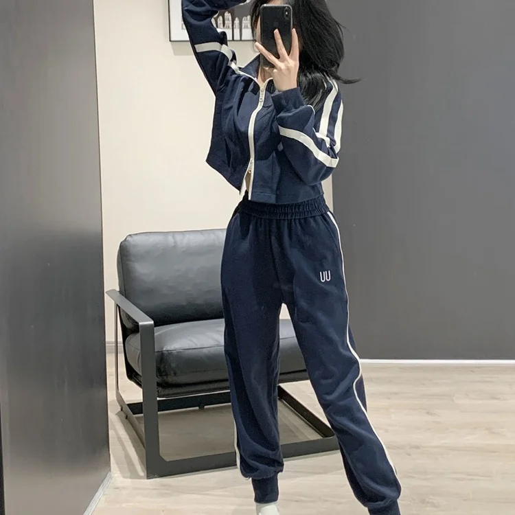 Spring Autumn Women Jacket Two Piece Set Female Sports Suit Casual Oversized Coat Zipper Sweatshirts and Trouser Tracksuits