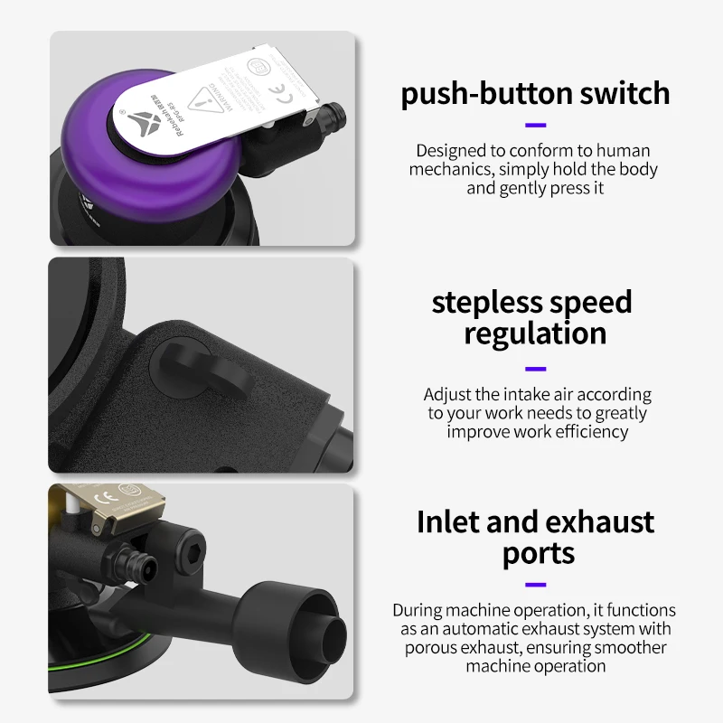 Rebekah lixadeira orbital pneumática moedor de ar 125mm/150mm vácuo excêntrico polimento/máquina de moagem ferramentas pneumáticas sem vácuo