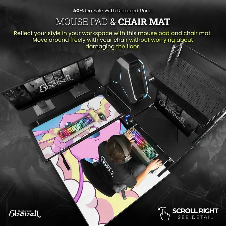 لوحة ماوس Mew Pokémon - سجادة مكتب سحابة سحابية أسطورية لطيفة، فن Mew العائم باستيل، ديكور هدية ألعاب Kawaii