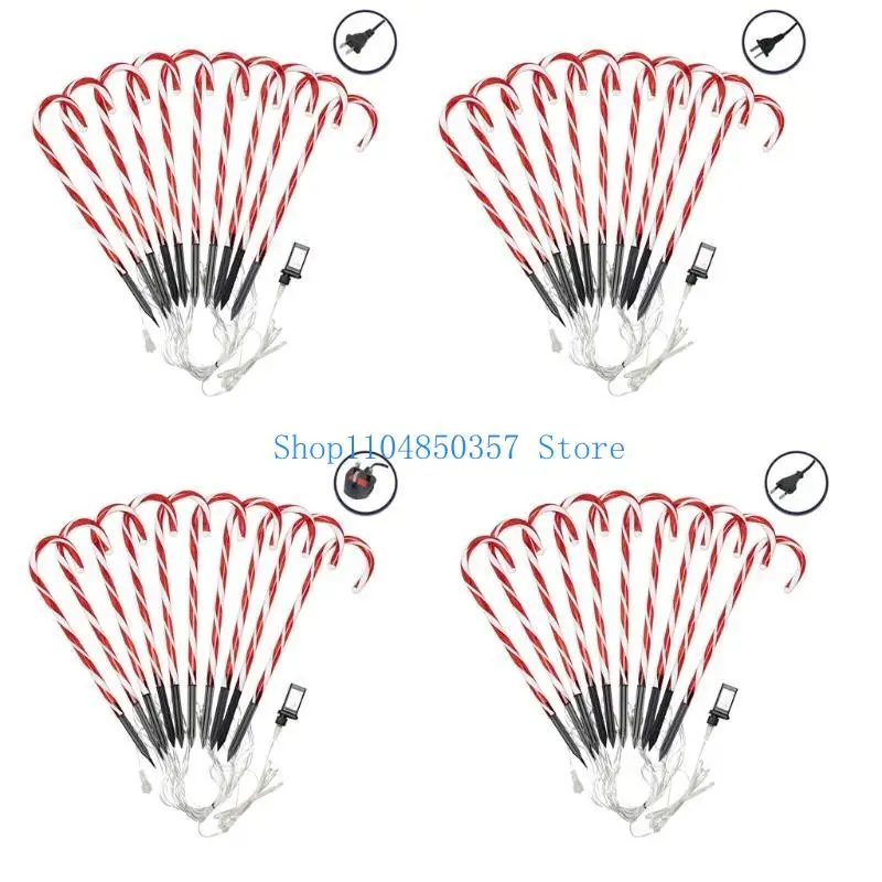 652F 10 Pcs Red Candy Cane LED Light Christmas Lighted Lamp String Outdoor Patio Yard Landscape Holiday Xmas Pary Decor
