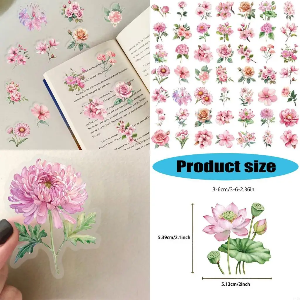 

50 листов цветочная наклейка, наклейка на гитару, водонепроницаемая наклейка на бутылку с водой, милая декоративная наклейка для скрапбукинга