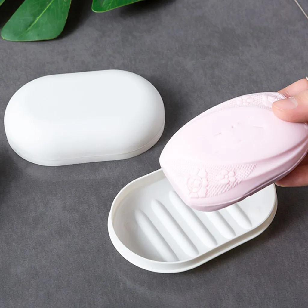 2pcs Plastic Bathroom Shower Soap Box With Lids Travel Portable Small Soap Tray Dish Storage Holder Plate Home Soap Container