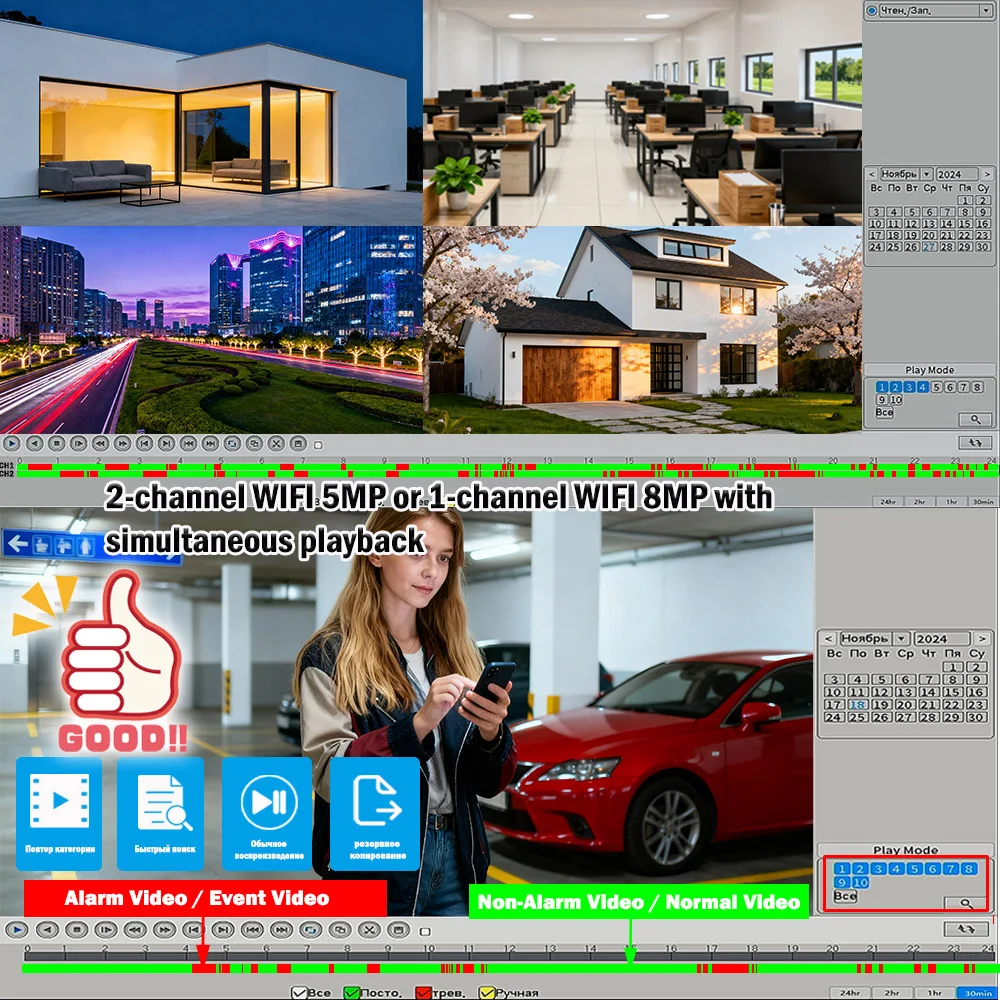 10CH WiFi NVR with HDD Supporting 5MP/4K ONVIF 12-inch screen XMeye/iCSEE Remote Viewing