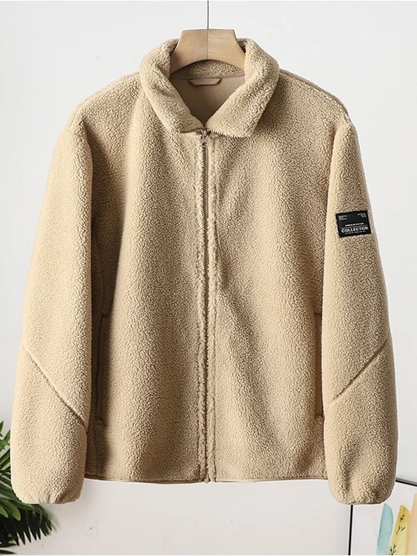 

Men's Winter Thiened Particle Fce Warm Comfortable Simple Straight Jaet 50 Stand Fit Polyester Long Sve Zipper ...