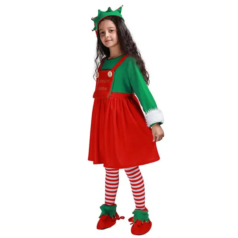 Kinder Elfen Outfit Elfen Kostüm Hut Socken festliche Weihnachten Outfit entzückende Elfen Kostüm Kleid Set Elfen verkleiden Festival