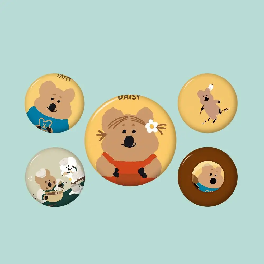 Q-Quokka Round Button Pins Slogan Creative Brooches Backpack Clothes Decoration Fashion Cartoon Jewelry Gifts