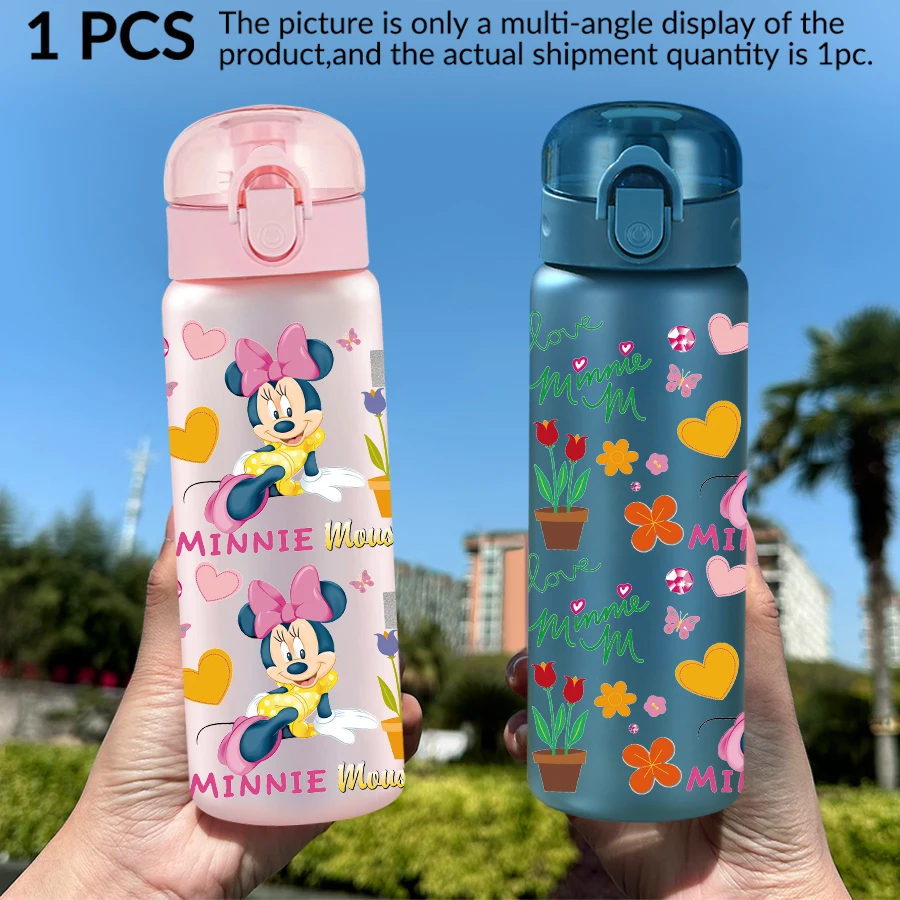 1 pezzo Disney, Minnie, bottiglia d'acqua in plastica con motivo floreale da 26 once, tazza d'acqua per sport all'aria aperta, regalo di compleanno/retro a scuola