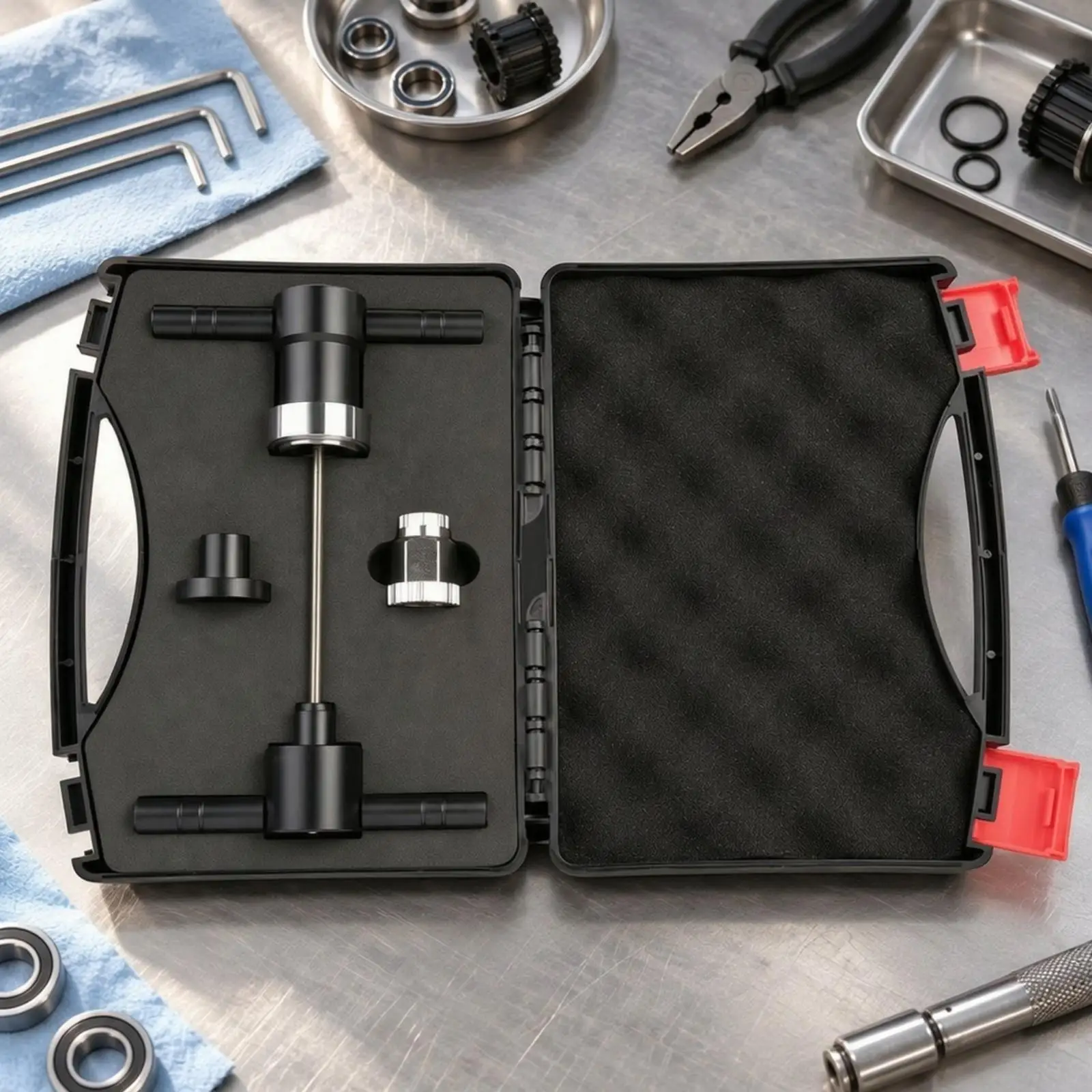 Bike Bearing Removal Tool Set for Hub Service with Aluminum Adapter Components for Bicycle Repair Maintenance Kit