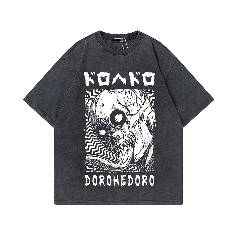 Women\'s clothes washed T-Shirt DOROHEDORO Street Hip Hop O-Neck Goth Casual Harajuku Grunge Y2k Tops Tees Pullover anime Clothes