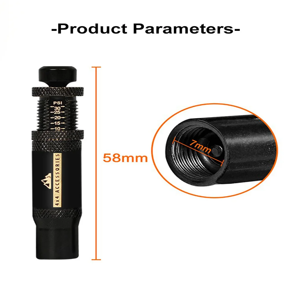 Kit de válvula deflatora de pneu com parada automática ajustável, 4 unidades (10-30 psi) ferramenta de ar para baixo de pneu com parafuso para veículos, motocicletas offroad 4x4