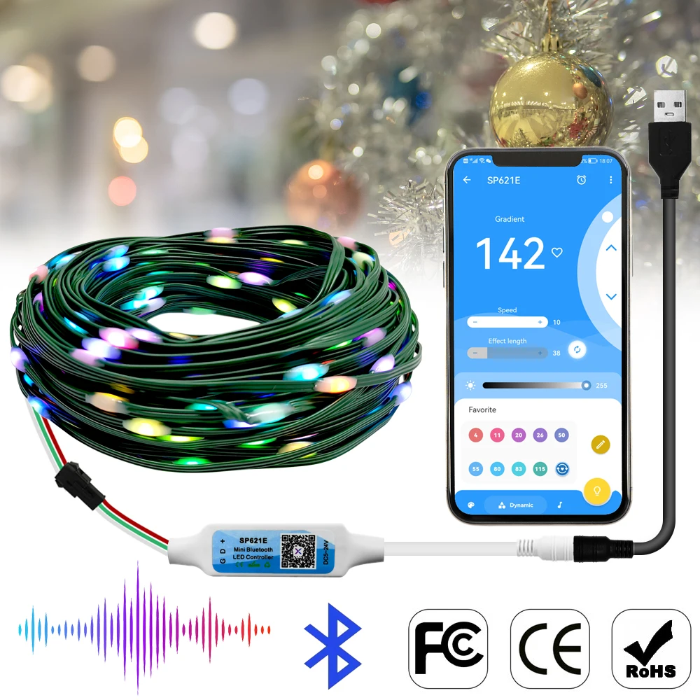 DC5V WS2812B Led String Kit Individually Addressable RGB Christmas Dream Color Lights With USB SP621E Bluetooth Music Controller